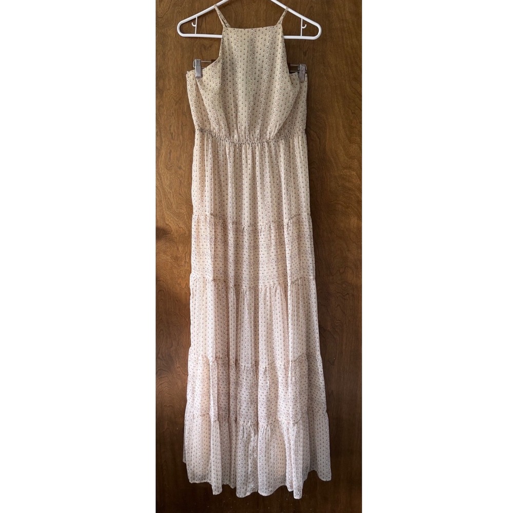Lulus Sz M Brea Cream Floral Print Tiered Chiffon Maxi Dress Cottage Brunch Boho - Picture 7 of 11